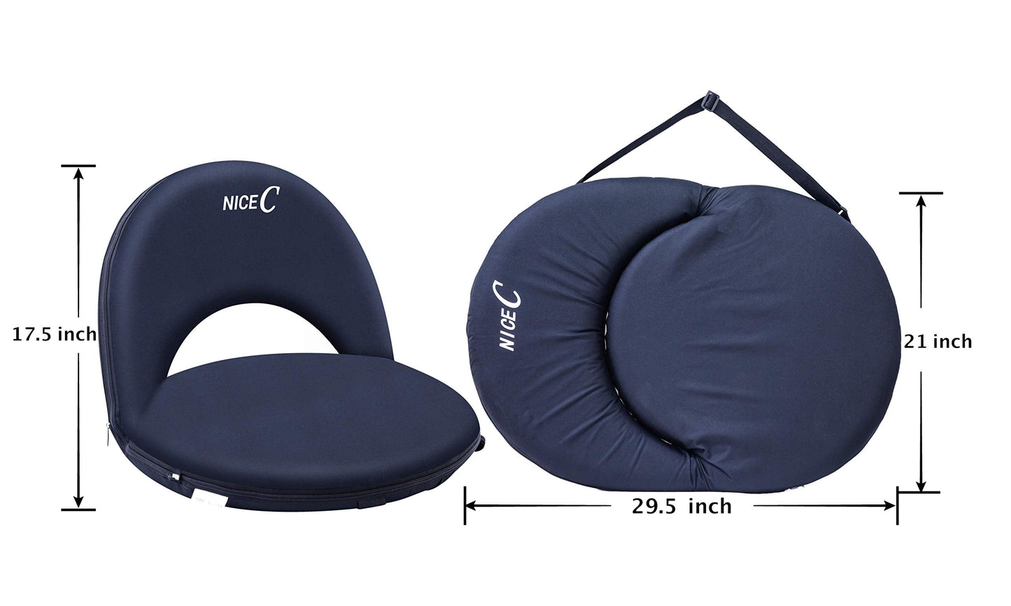 Nice C Stadium Seats, Floor Chairs, Bleacher Chairs, 10-Posisition Reclining Waterproof Cushion, Ultralight, Foldable, Extra Thick Padding, with Shoulder Strap & Net Pocket (Set of 1 Black)