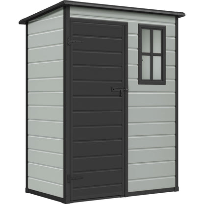 DWVO 5x3 FT Outdoor Storage Shed with Floor, All-Weather Resin Storage Shed with Lockable Door & Window, Waterproof Plastic Tool Storage for Garden, Backyard, Patio, Lawn,Blue-Gray+Black