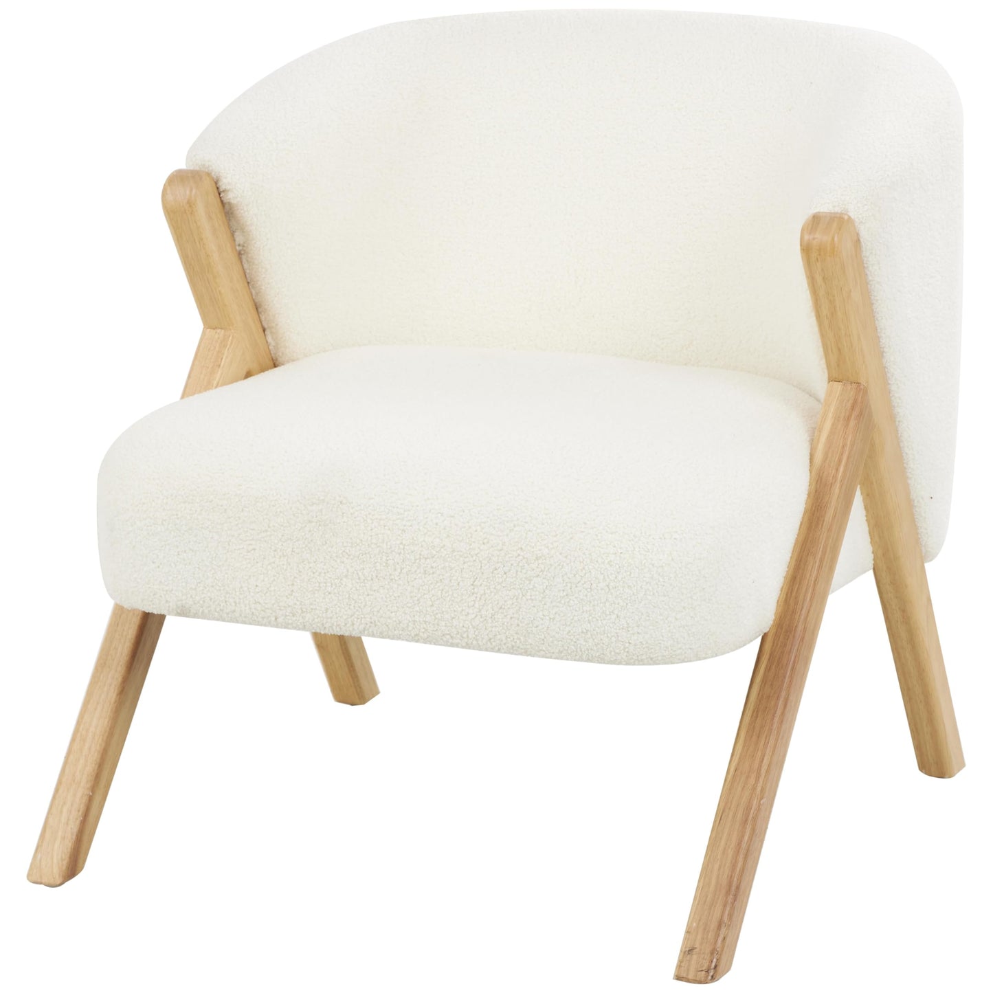 Deco 79 Polyester Living Room Accent Chair Rounded Boucle Side Chair with Angled Wooden Legs, Corner Chair 27" x 26" x 28", White