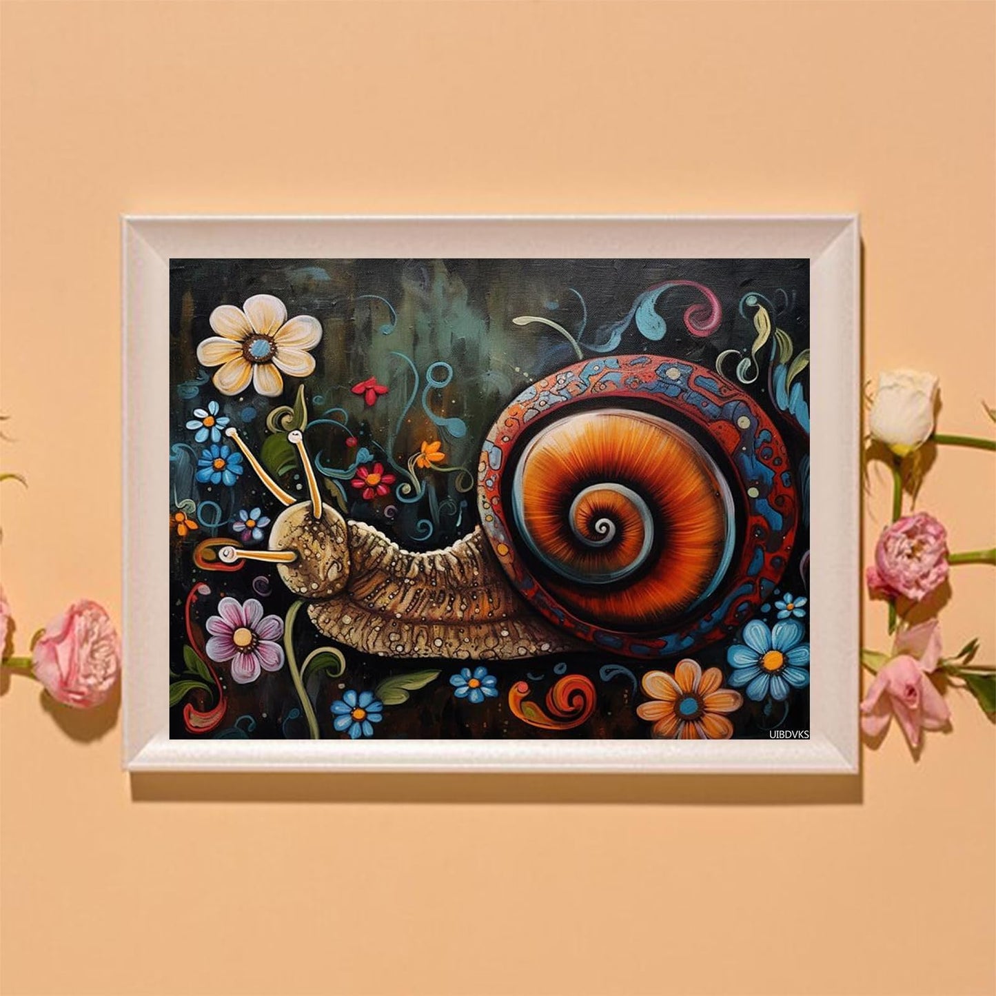 UIBDVKS Graffiti Flowers Snail DIY Diamond Art Painting by Numbers Full Round Drill Diamond Beads Cross Stitch Mosaic Crystal Rhinestone Arts and Craft for Home Wall Decor 12x16inch