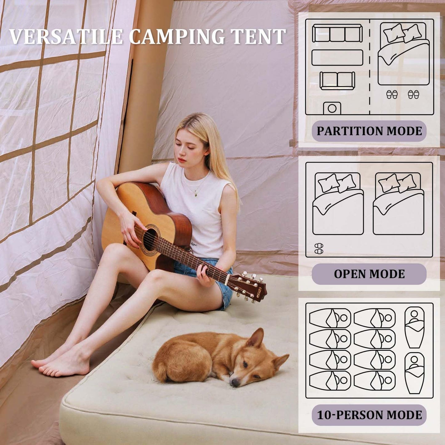 13'x10' Inflatable Camping Tents with Blackout Canopy, Large Inflatable Tent 10-12 Person, 4 Season Blow up Tents for Camping with Stove Jack, Waterproof Inflatable Hot Tent for Camping Outdoors