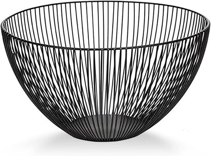 Wire Fruit Basket, Kitchen Fruit Bowl Stand, Metal Fruit Bowls for Counters (Black, Round)