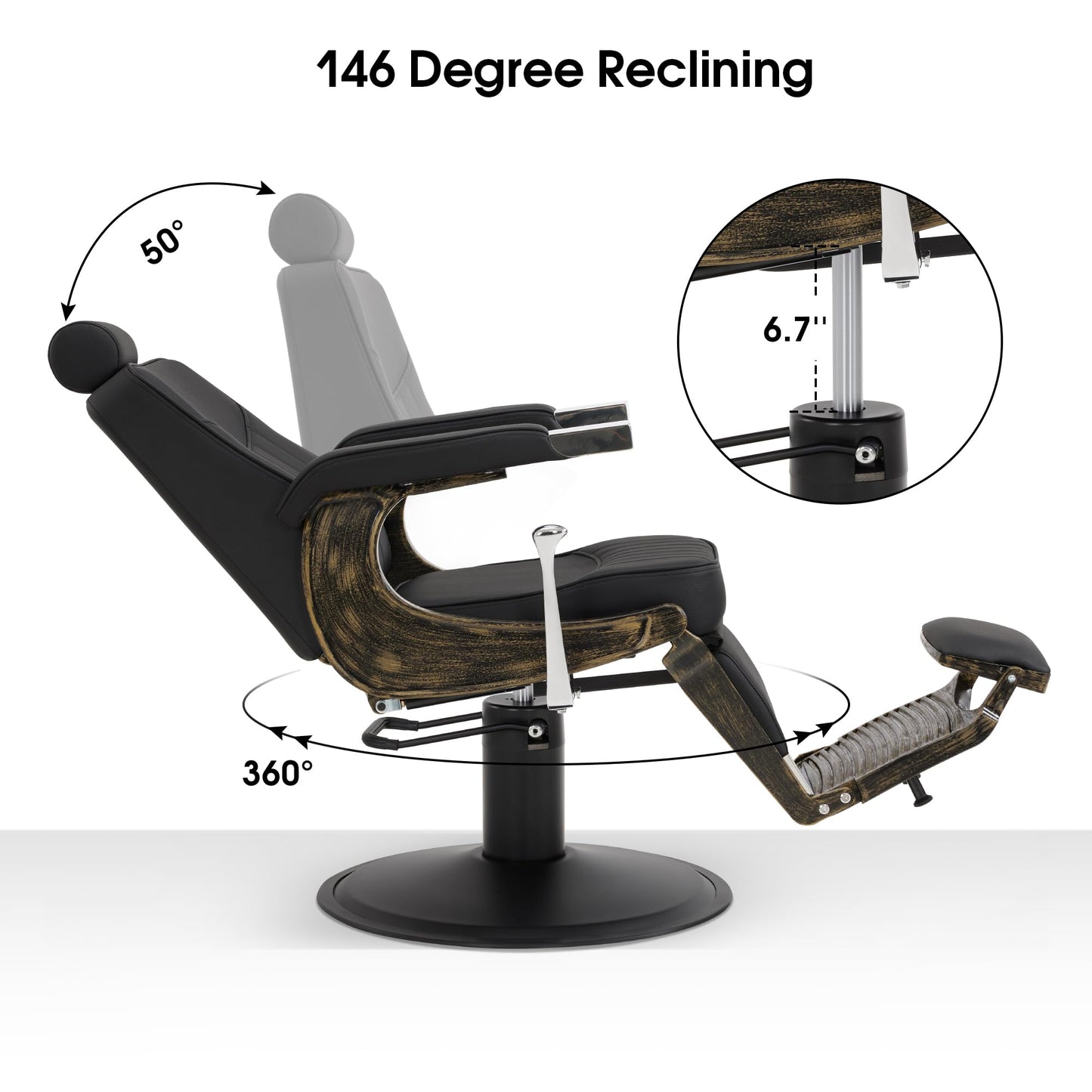 BarberPub Vintage Barber Chair Heavy Duty Metal Frame All Purpose Hydraulic Recline Beauty Salon Spa Equipment 2905