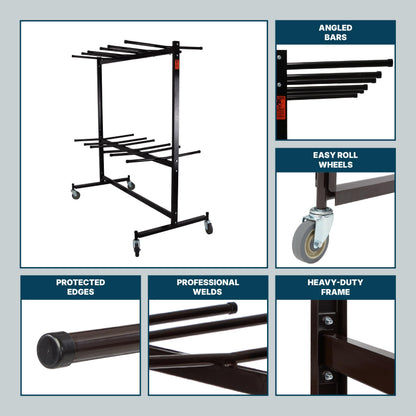 OEF Furnishings OEF84 Series Folding Chair Cart – Heavy-Duty Two-Tier Steel Dolly Rack with Wheels (84 Chairs, Standard Height, Hanging Storage)