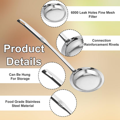 Fine Mesh Stainless Steel Sieve Colander(2 Pack, Large+Small), Mesh Strainer for Cooking Oil, Skimmer Spoon Filte Grease Foam, Food Strainer Kitchen Gadgets
