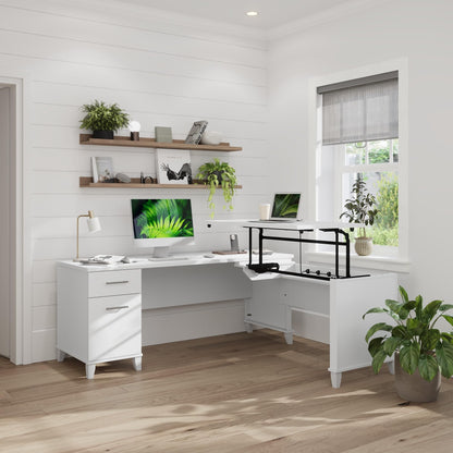 Bush Furniture Somerset 72W 3 Position Sit to Stand Adjustable Standing L Shaped Desk in White, Ergonomic Corner Computer Office Table