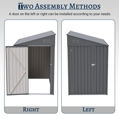 YOPTO 4x7 FT Outdoor Storage Shed Lean to Shed,Metal Shed W/Lockable Door & Air Vent,All Weather Waterproof Garden Tool House W/Reversible Installation,for Backyard,Patio,Lawn,Olive Gray