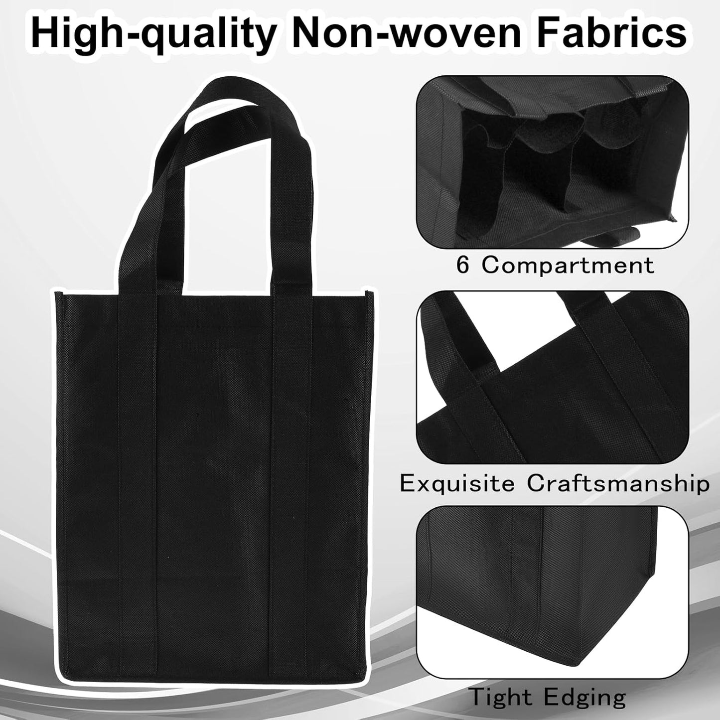 Reusable Wine Bottle Carrier Bag with 6 Compartments Dividers, Picnic Travel Shopping Fishing Party Holder