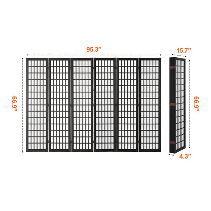 Amacv Room Divider, 6 Panel Japanese Room Divider, Folding Privacy Screen Indoor, Portable Partition Dividers and Decoration Screens, for Room Separation, Home, Office, Restaurant & Bedroom (Black)
