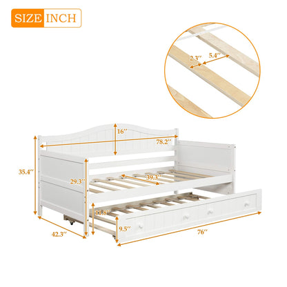 Merax Classic Wood Daybed with Trundle Sofa Bed for Bedroom Living Room,No Box Spring Needed White