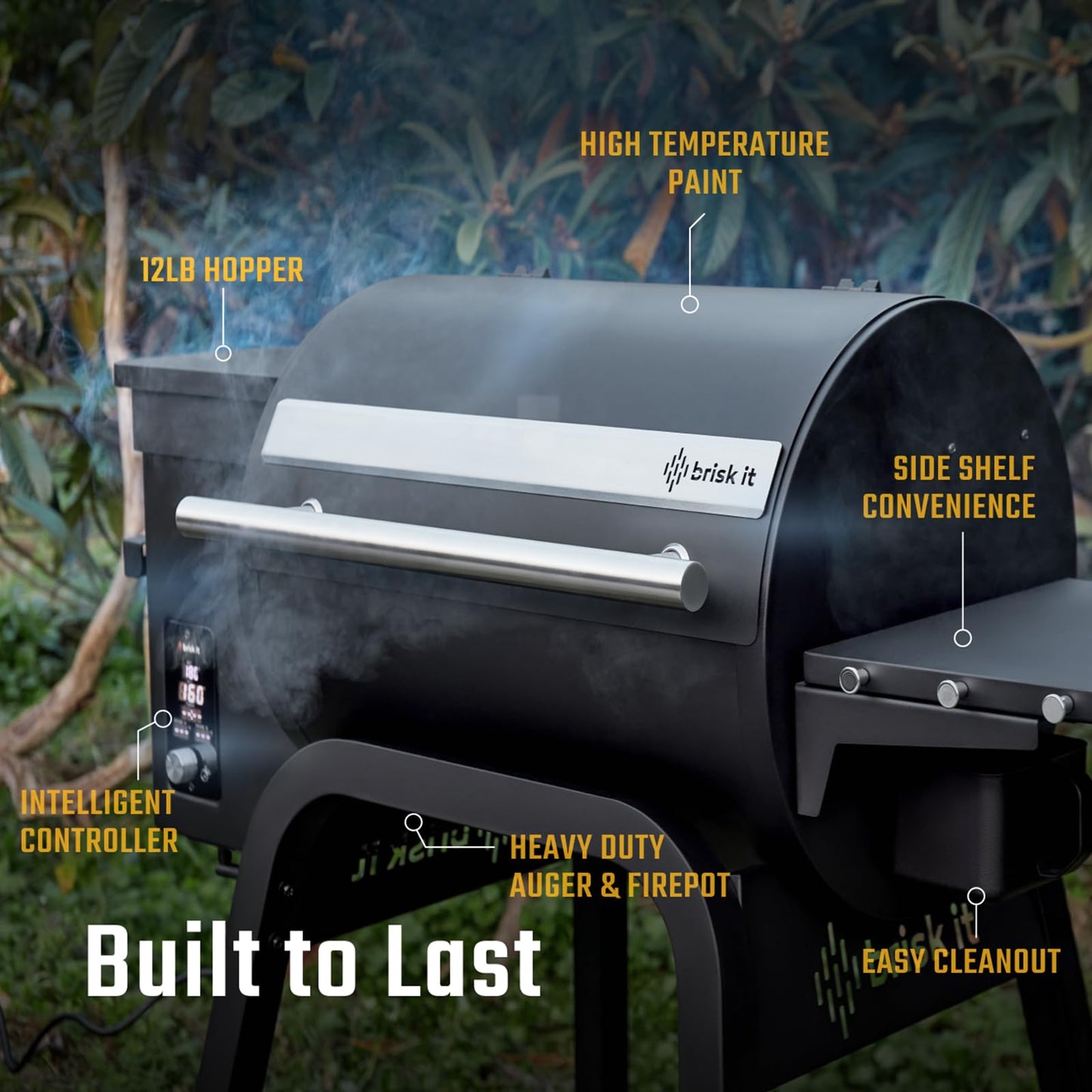 Brisk It Zelos-450 WiFi A.I. Electric Wood Pellet Smoker Grill - Smart Grill With Waterproof Cover– 450 sq.in Cooking Area,7-in-1 Outdoor Grill & Smoker, PID Controller (Up to 500°F), Meat Probe