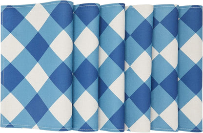 Set of 6 Blue and White Plaid Cloth Placemats, Washable Table Mats with Buffalo Design for Dining Table
