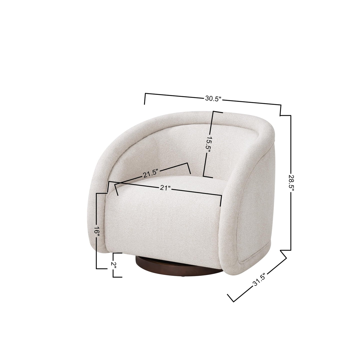Christopher Knight Home Sabbo Swivel Chair with Solid Wood Base, Comfy Swivel Accent Chair with Curved Design, Boucle Upholstered Lounge Sofa Chair for Living Room/Bedroom, Beige + Walnut