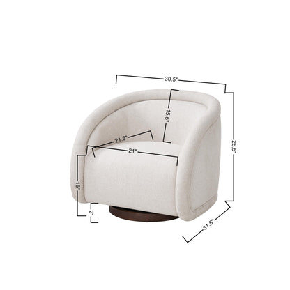 Christopher Knight Home Sabbo Swivel Chair with Solid Wood Base, Comfy Swivel Accent Chair with Curved Design, Boucle Upholstered Lounge Sofa Chair for Living Room/Bedroom, Beige + Walnut
