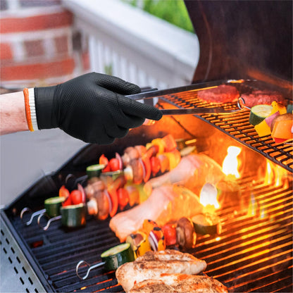 ANBOSON BBQ Gloves for Grilling Disposable Heat Resistant - 100 Nitrile Gloves + 4 Reusable Cotton Liners for Barbecue Smoker, Cooking Hot Meat - 10Mil Thick, Non-Slip Grip - Black Large