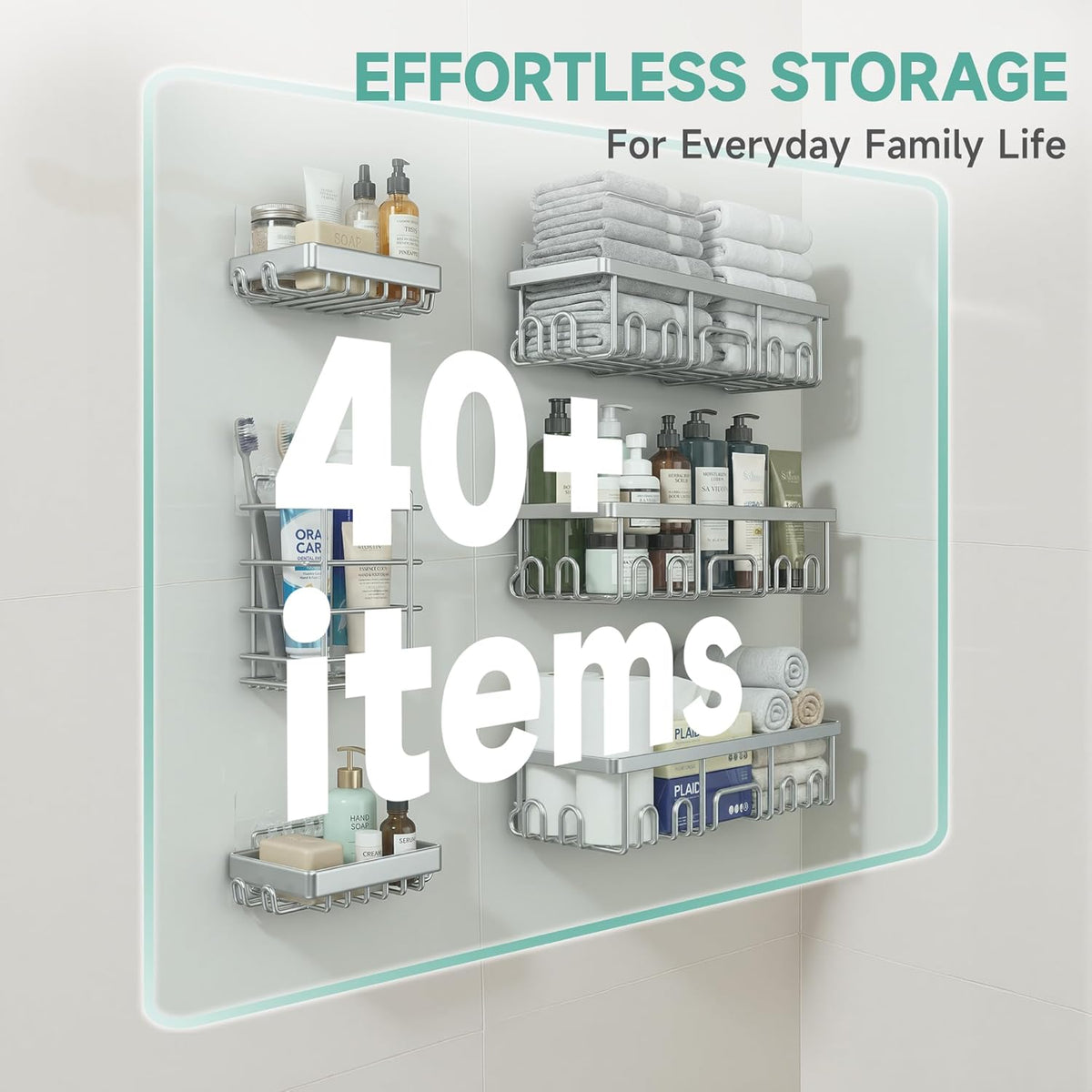 Veken Shower Caddy - Large Wall-Mounted Organizer with Soap Dish & Toothbrush Holder | 6-Pack Set