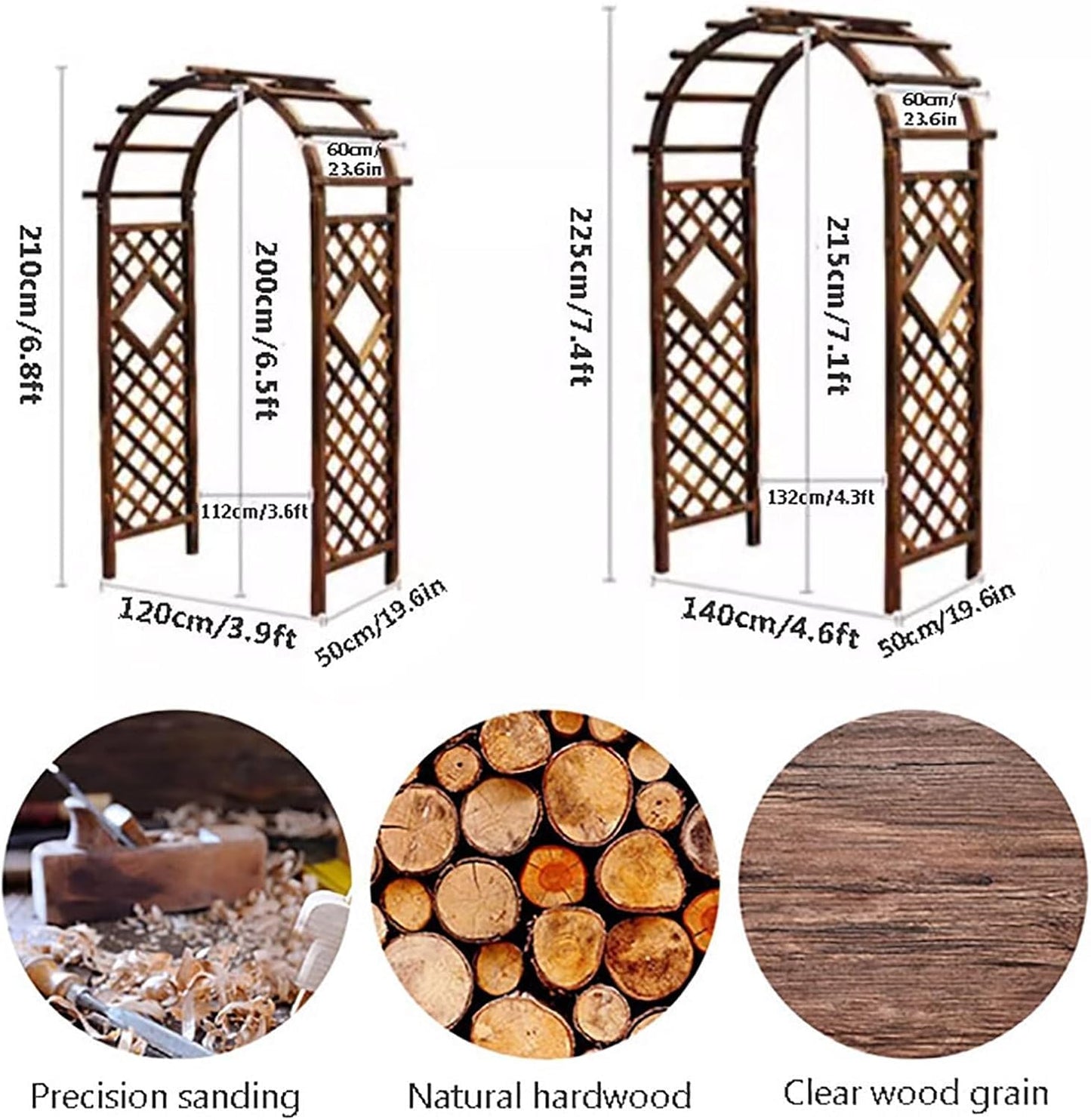 Wooden Garden Arbor Arch for Climbing Plants, Outdoor Wedding Ceremony Trellis, 4.5ft×7.4ft Brown Pergola for Backyard Lawn Party Decoration Brown 4.5ft×7.4ft