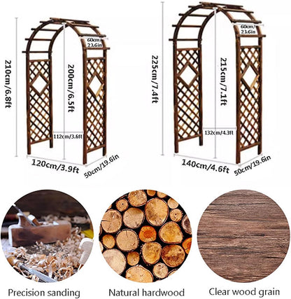 Wooden Garden Arbor Arch for Climbing Plants, Outdoor Wedding Ceremony Trellis, 4.5ft×7.4ft Brown Pergola for Backyard Lawn Party Decoration Brown 4.5ft×7.4ft