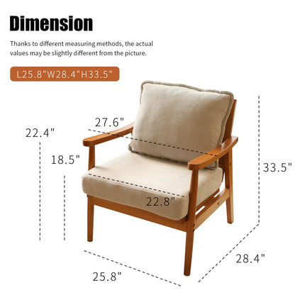 KEIKI Solid Wood Accent Club Chair with Soft Flannel Upholstered Cushion, Mid-Century Modern Style Reading Sofa Chair, Comfy Cozy Lounge Lazy Seating Chair for Living Room, Apartment, Balcony, Office