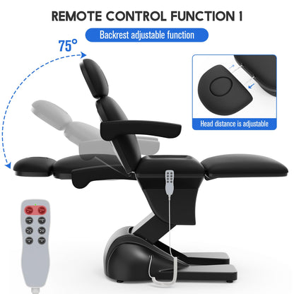 Dolonm 3 Motor Electric Chair, Hand Remote Controlled Adjustable, Hydraulic System for Medical Treatment Exam, Facial, Spa, Eyelash, Tattoo, Podiatry Treatment Beauty Massage - Black