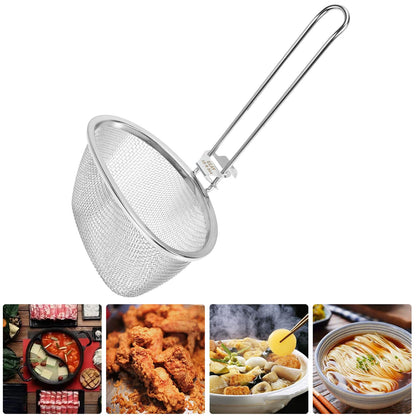 Hemoton Stainless Steel Hot Pot Strainer Spoon 9.64X5.51 Inch Fine Mesh Slotted Spoon with Hanging Handle for Kitchen Cooking and Frying Noodles
