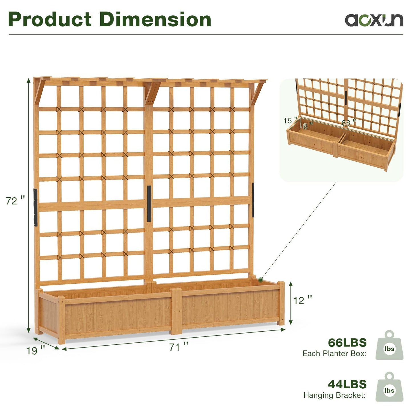 Aoxun 108" Raised Garden Bed with Trellis, Wood Planter Container with Hanging Roof & Garden Boxes for Climbing Plants Flowers Vine (3 piece)