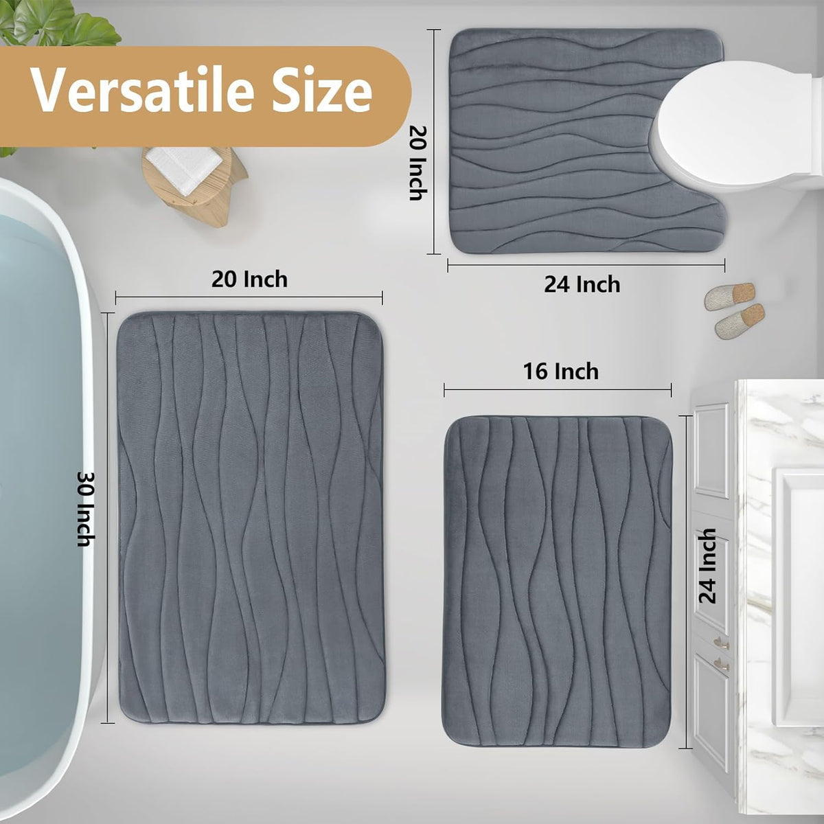 Buganda Memory Foam Bathroom Rug Mat 59x17 | Extra Soft Absorbent Non-Slip Machine Washable Bath Rugs