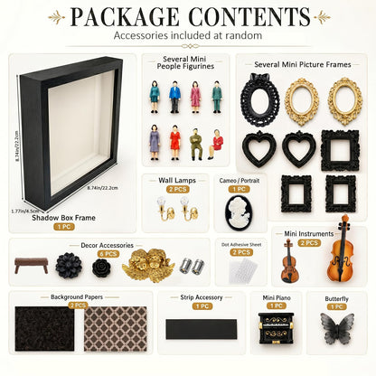 YXESO DIY Mini Museum Silhouette Box for Mother's Day, Shadow Box Frame with Gold Mini Picture Frames & People Figurines for Anniversary, Home Decor