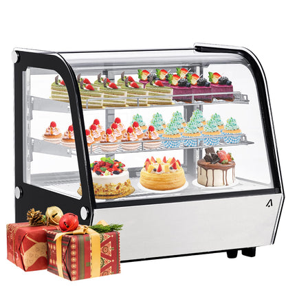 Refrigerated Display Case Countertop 4.2 Cu. Ft Commercial Display Refrigerator, Pastry Refrigerator w/LED Light Air-cooling Automatic Defrost Rear Sliding Door for Cafe Restaurant Countertop/Floor