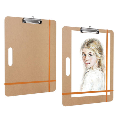 2 Pack Drawing Board, 17 x 13 Inch Portable Sketch Boards with 2 Rubber Bands, Easy to Use and Carry Art Clipboard for Painting in Class Studio Travel, Brown