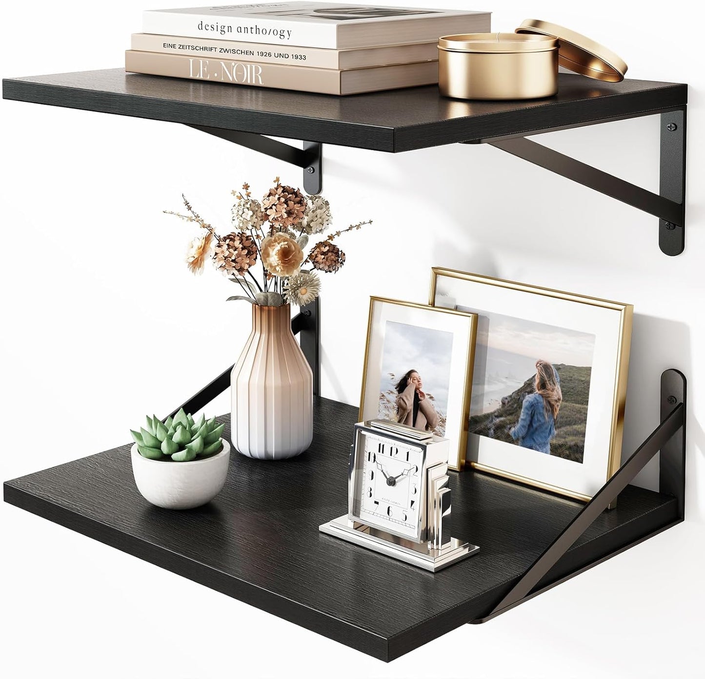 15.7in 11.8in 0.6in (Set 2) Fixwal Deep Floating Shelves for Wall, X X Wide Black Shelves for Bedroom, Large Wall Shelf