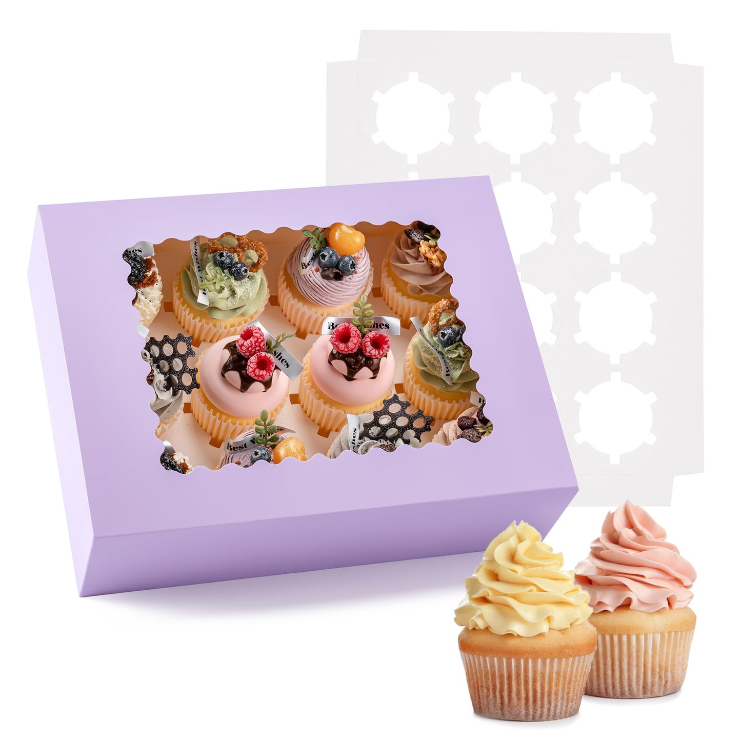 Hoewina 6PCS Cupcake Boxes - Hold 12 Count Cupcake Containers with Window, Food Grade Cupcake Holder Easy Transport and Presentation - Ideal for Cupcakes, Desserts, and More (Light Purple)