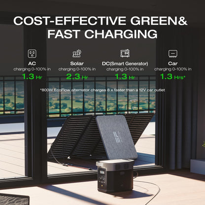 EF ECOFLOW Portable Power Station DELTA 2, 1024Wh LiFePO4 (LFP) Battery, 1800W AC/100W USB-C Output, Solar Generator(Solar Panel Optional) for Home Backup Power, Camping & RVs