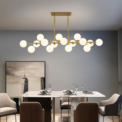 DUGHKUGH Mid Century Modern Chandelier 55in Linear Gold Pendant Lighting Fixture Linear Chandeliers for Kitchen Island, Dining Room 16-Light