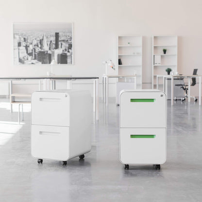 Laura Davidson Furniture Stockpile 2 Drawer Mobile File Cabinet with Lock - Under Desk Metal Filing Cabinet, Legal/Letter File Folders, Wheels and Stationary Feet, Pre-Assembled, White/Wood