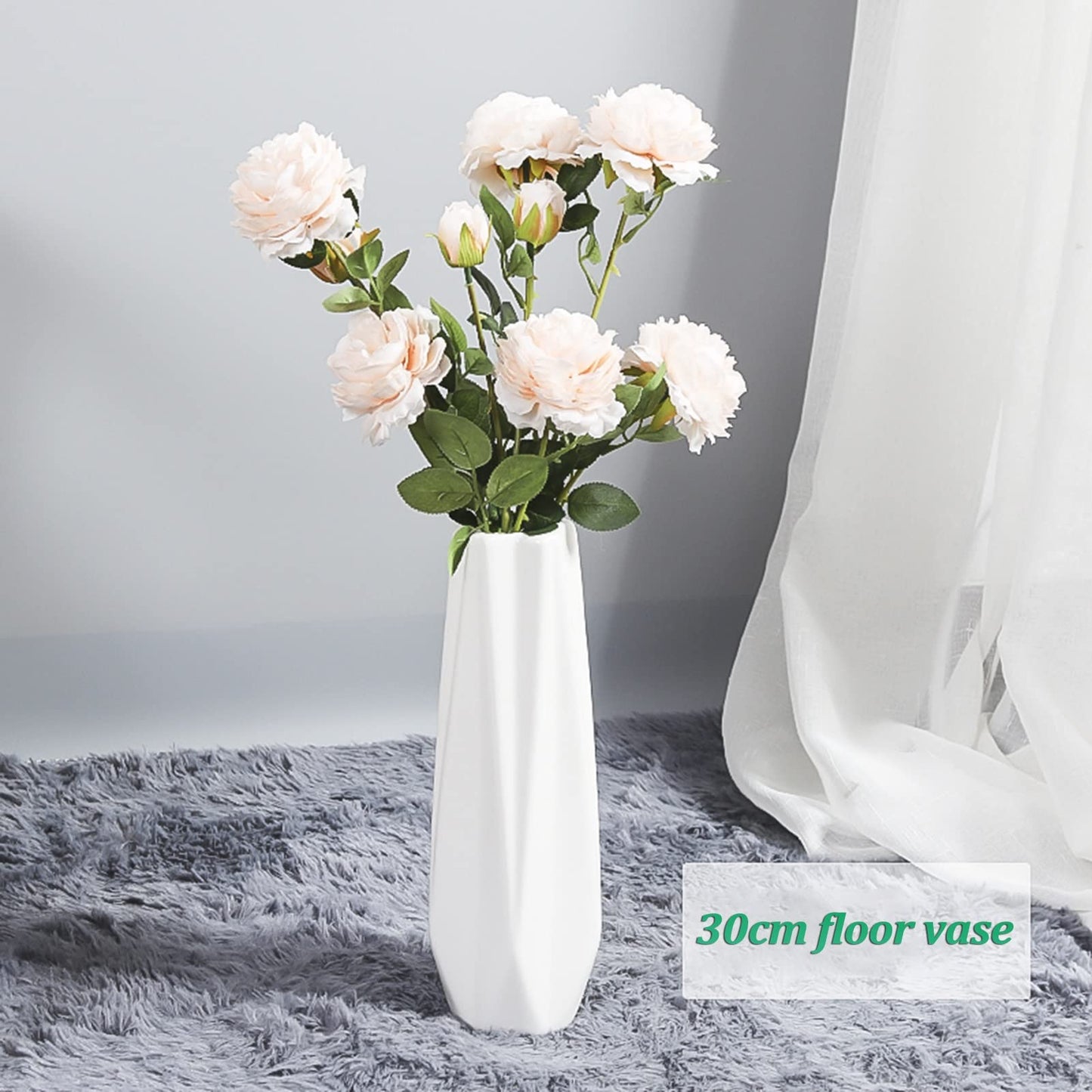 JIIPOREGJ Floor Vase Accessories Large Floor Vase,White Ceramic Vase,Handcrafted,Sophisticated Vessel for Decorative Branches and Dried Flowers,White30Cm