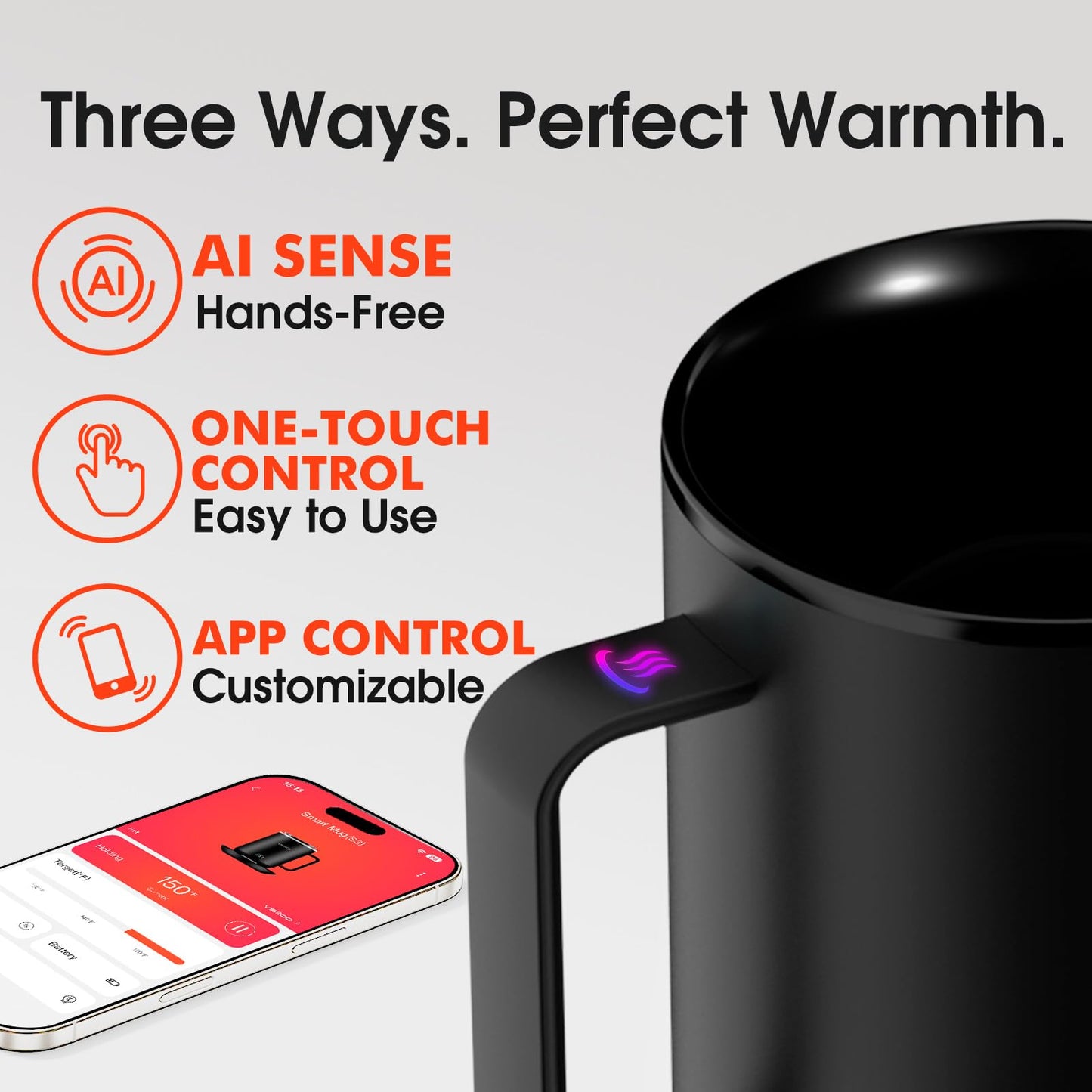 Vsitoo S3 12oz Heated Mug - Temperature Control Smart Mug with Mug Warmer, Perfect for Espresso, Auto-Sensing AI Heats Drinks to 120-150°F Hands-Free.Ideal for Home/Office/Gifts，Black