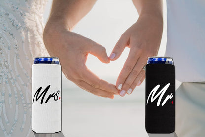 QualityPerfection Mr & Mrs Slim Can Cooler Sleeves, 2 Pack Insulated Neoprene Thermocoolers for 12 oz Drinks