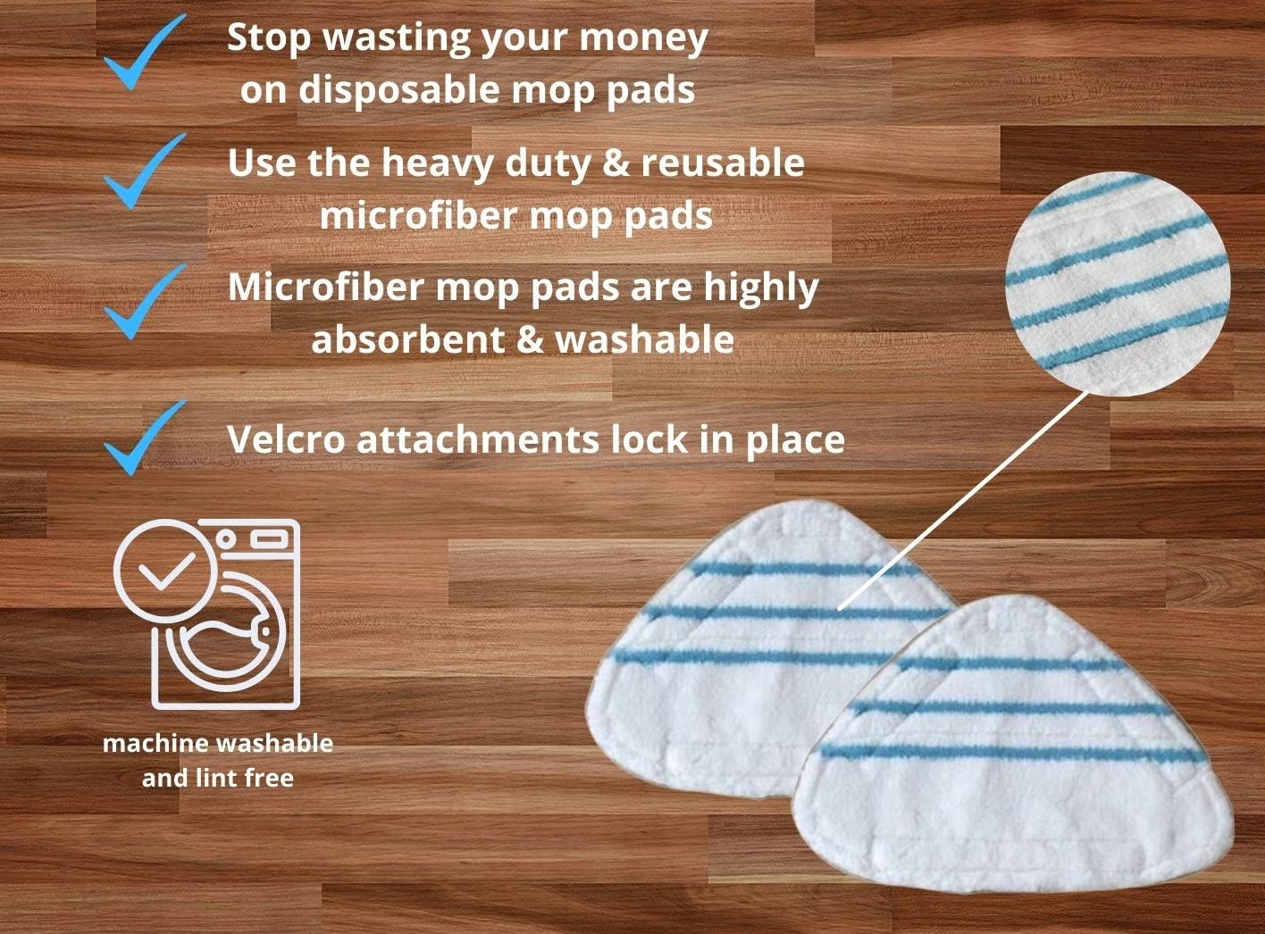 True & Tidy Extra Thick Mop Pad Pack Refill for STM-500, STM-700, and STM-700A Steam Mops, Machine Washable (4-Pack)