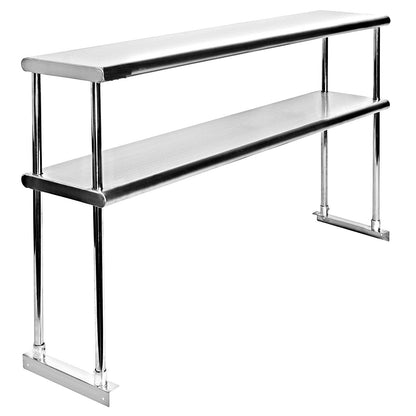 KPS Commercial Stainless Steel Work Prep Table 24" x 48" with Double Overshelf 12" x 48" | NSF Certified | Adjustable Undershelf | Restaurant, Bakery, and Kitchen Prep Table