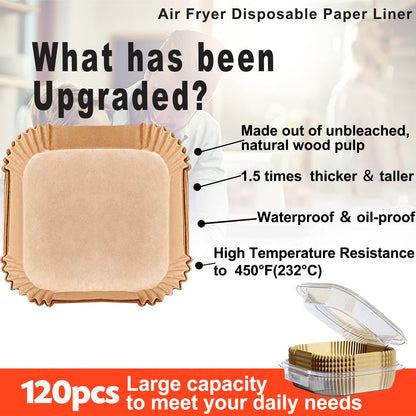 Air Fryer Liners Disposable 9 Inch, 9 inch Air Fryer Liners 125 Pcs Large Square Air Fryer Paper Liners for 5QT 6qt 8QT Air Fryer, Non-stick Parchment Paper for Frying, Baking