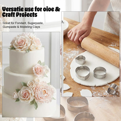 7PCS Flower Press Fondant Tools Set - Metal Cookie Cutters Variety Pack with Flower Silicone Mold for Gumpaste, Spring Cookie Cutter Shapes and Fondant for Cake Petal Making Tool