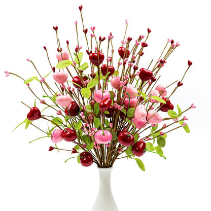 Yawwind 12 PCs Valentine Table Centerpieces 17 Inches Valentines Picks Valentines Day Floral Stems Romantic Heart Flower Picks with Cherry for Gift Vase Table Centerpiece Wedding Indoor Decor