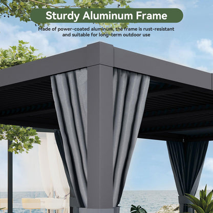 Aoxun Louvered Pergola 12x20 All-Aluminum Outdoor Gazebo with Independent Adjustable Roofs, Waterproof Curtains and Netting, Integrated Drainage System for Patios & Backyard