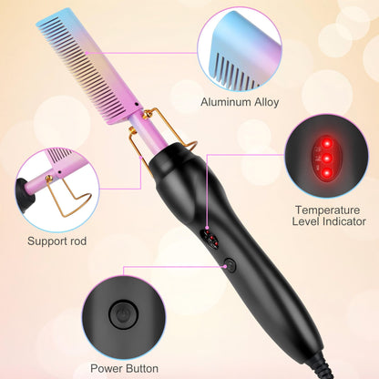 Electric Hot Comb Hair Straightener Heat Pressing Comb Curling Flat Iron Curler Hair Straightener Brush for Natural Black,Anti-Scald Beard Straightening Electric Press Comb