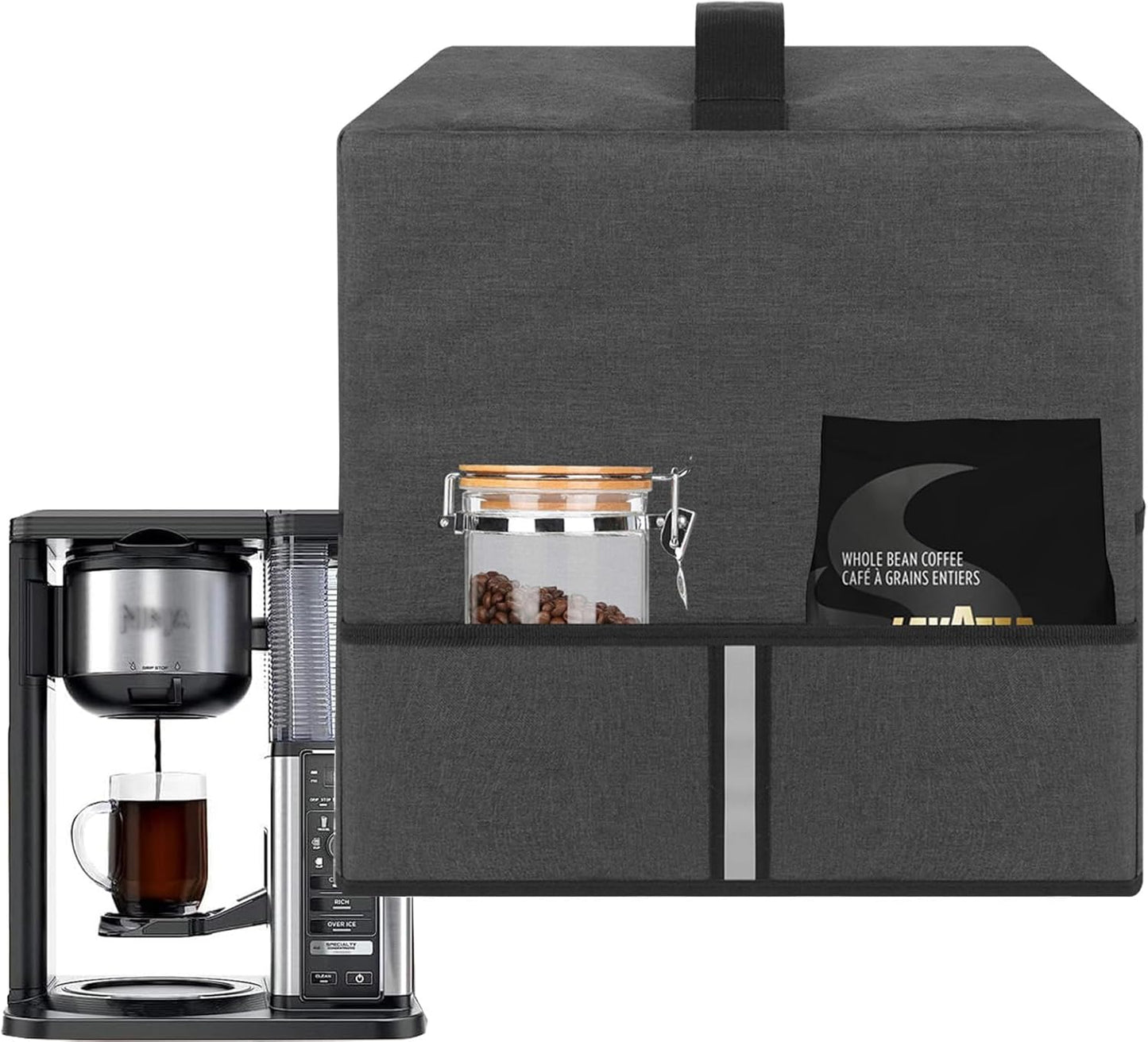 Heavy Fabric Cloth Coffee Maker Cover, Dark Grey - Compatible with Ninja CM300, CM371, CM400, CM401, CM407, 12.6X9.5X15