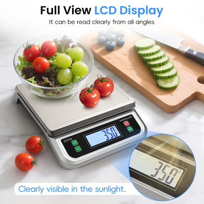LNXDMWMS 88lb/40kg Food Scale with 6 Unit Stainless Steel Commercial Kitchen Scale, with Full View LCD Display Large Kitchen Scale with Tare and Pcs Funtion for Baking, Cooking, Flour, Fruits Silver