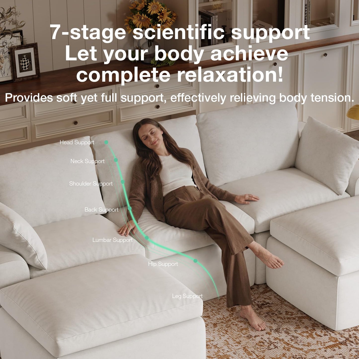 Novilla 104.3" Modular Cloud Couch, Modern Sectional Sofa with Smarts Coil® Support, Chenille Fabric, Upholstered Couch for Living Room Apartments Bedroom, No Assembly, 3 Seater + 1 Ottoman, White