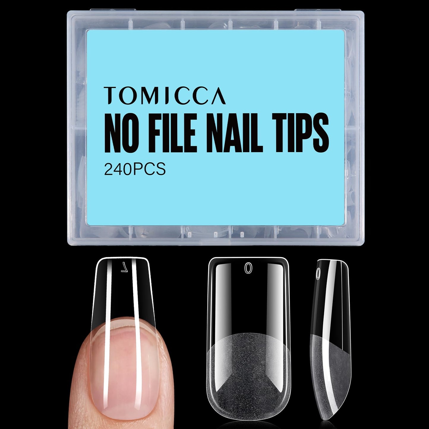 TOMICCA Short Nail Tips Extra Short Square Nail Tips, 192Pcs Fake Nails 12 Sizes Acrylic Clear Nails for Beginner and Professional DIY Gel Nails Salon