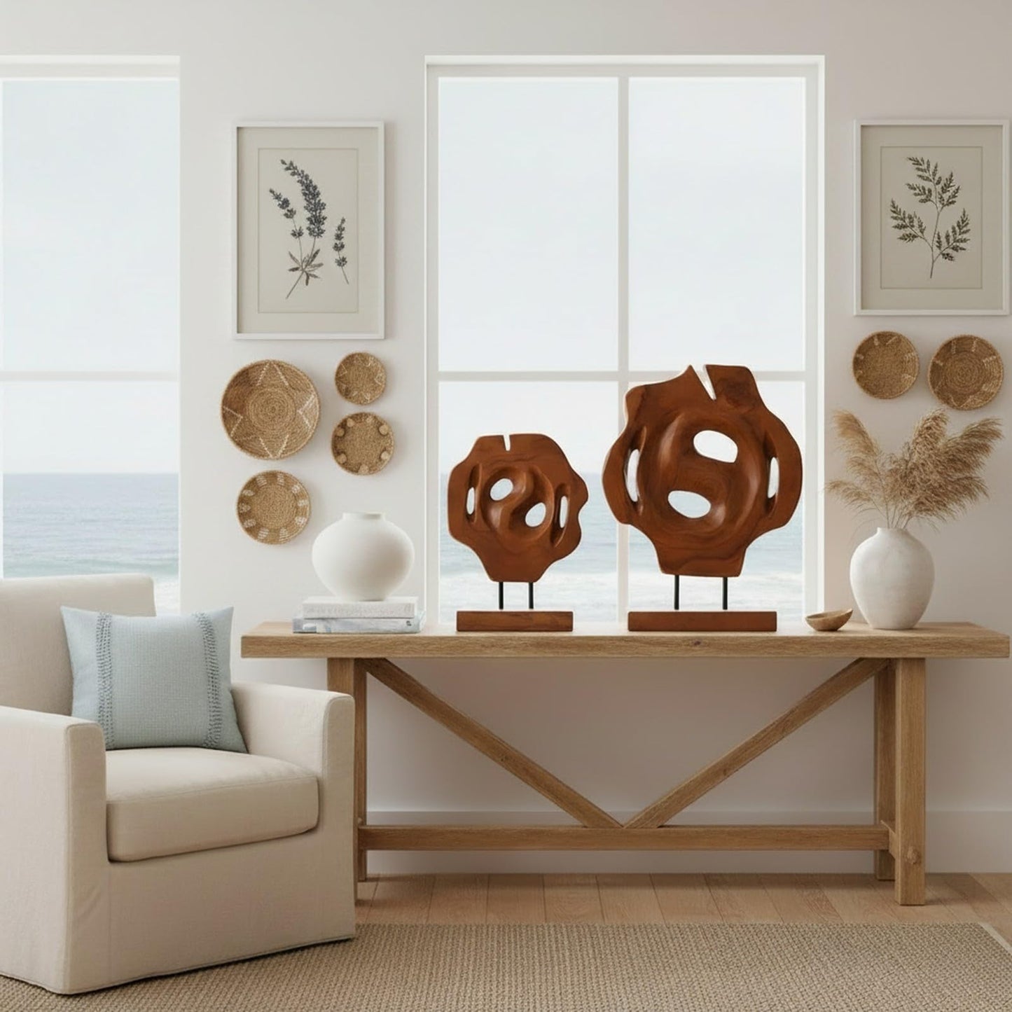 WELLAND Set of 2 Irregular Teak Sculptures